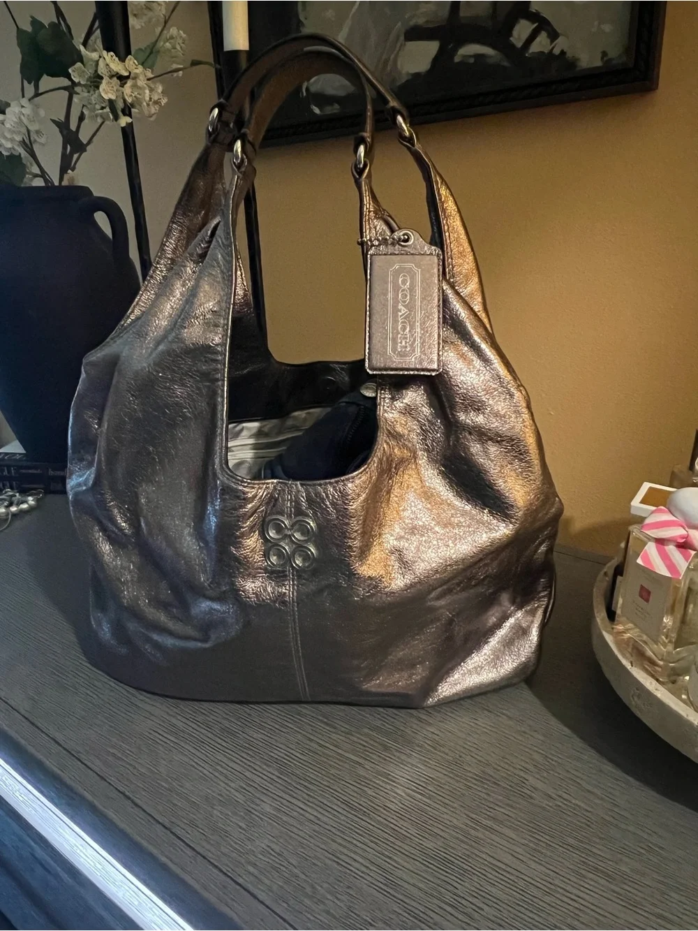 Coach Metallic Bronze Leather Shoulder Bag